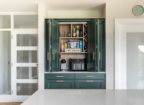 4._Smart Storage Hidden Behind Beautiful Cabinetry Classic Kitchen in Co. Roscommon – Bastille Evergreen and Taupe - Highlight Image 4