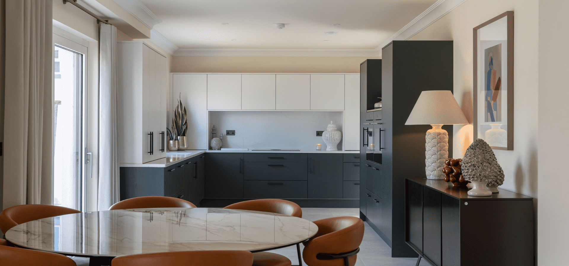Contemporary Two-Tone Kitchen in Co. Galway – Latte and Hunter Green - Hero Image