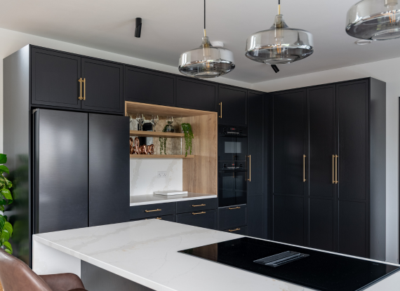 2._Breaking Up the Cabinetry Modern Kitchen in Co. Galway – Lyrath - Noir & Calacatta Gold - Highlights Image 2